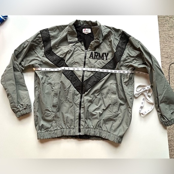 Vintage 90s Army Zip Up Windbreaker PT Workout Jacket medium long military - Picture 1 of 6